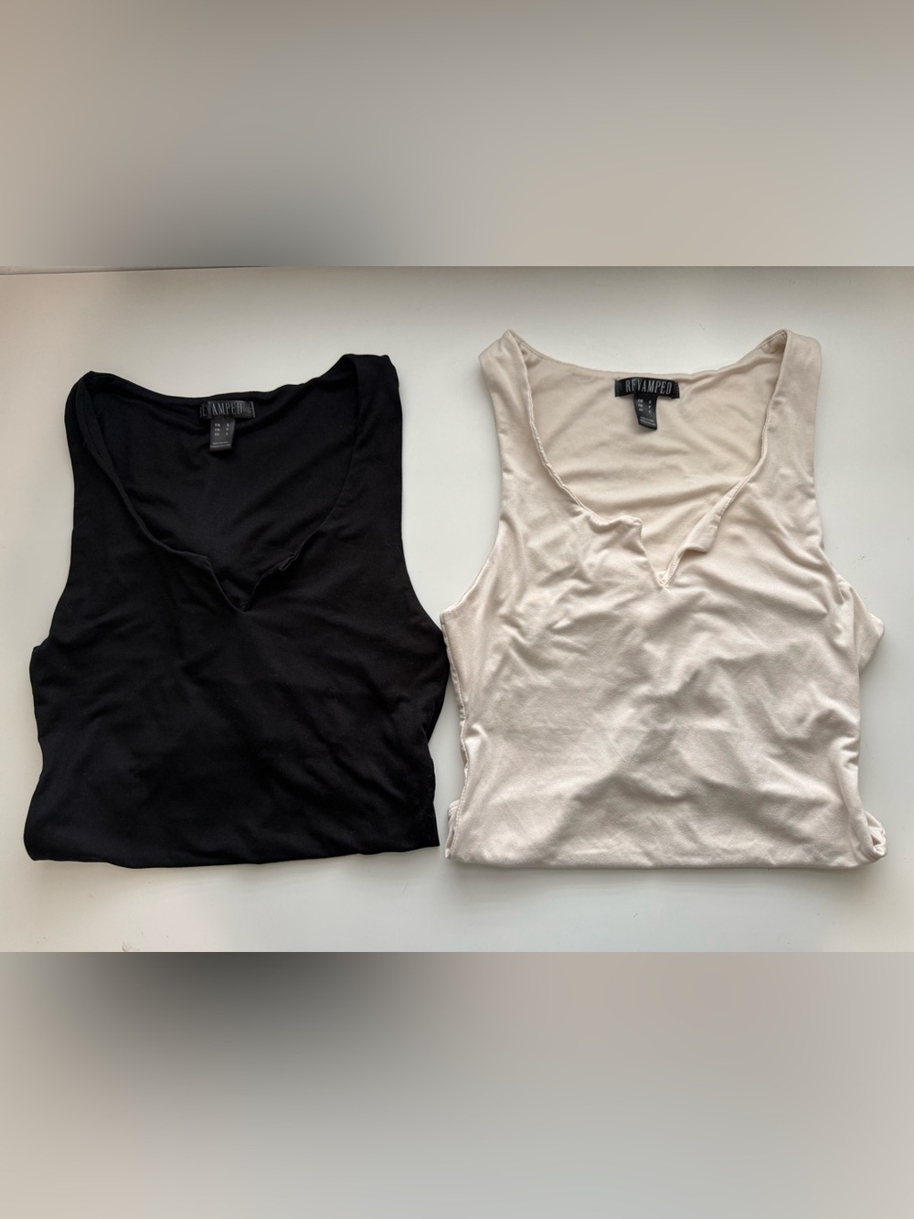 2 Revamped V-Neck Tank Tops — Black & Cream